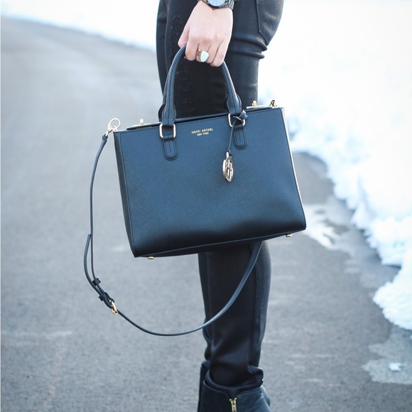 Henri Bendel west 57th small turnlock black satchel bag - Picture 2 of 13